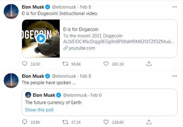 Elon tweets about Dogecoin